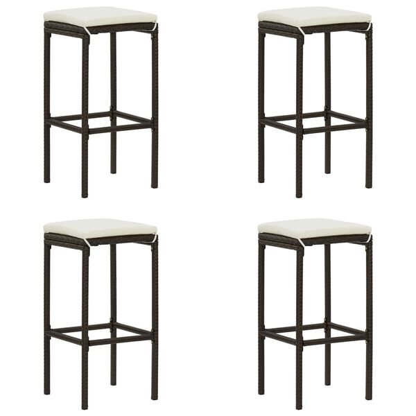vidaXL Meuble de bar de jardin 5 pcs et coussins Résine tressée Marron