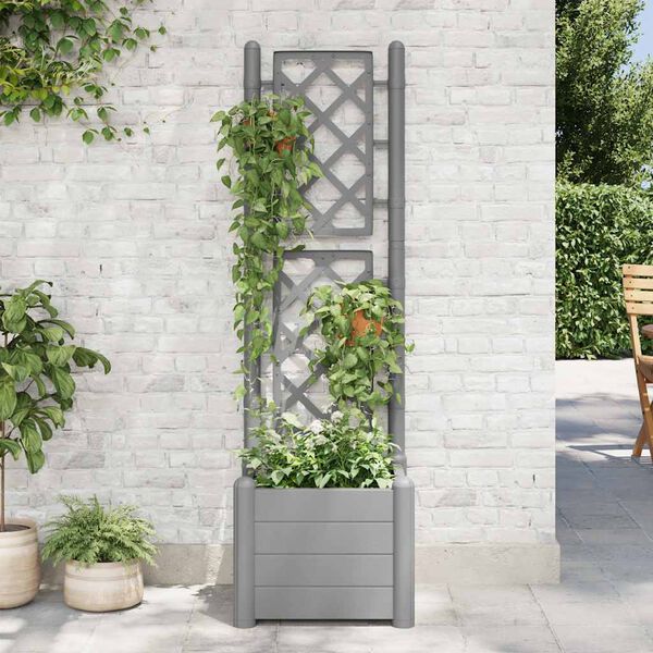 vidaXL Jardinière avec treillis 43x43x142 cm PP Gris pierre
