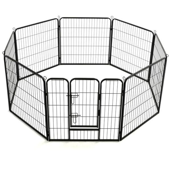 vidaXL Parc pour chiens 8 panneaux Acier 80 x 80 cm Noir
