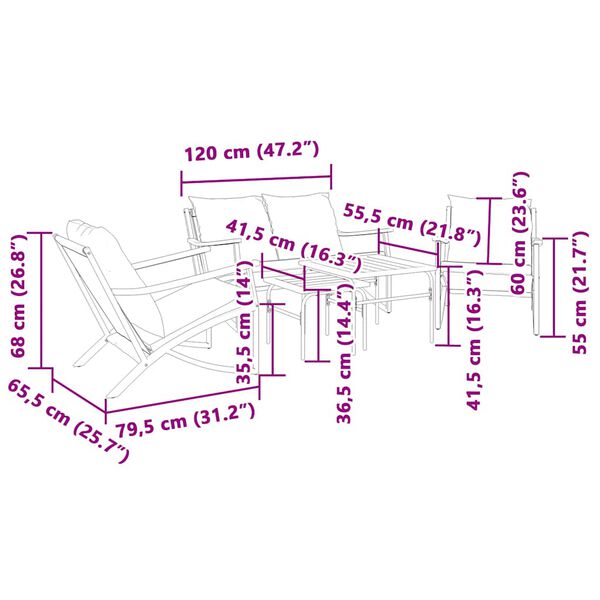 vidaXL Ensemble de meubles de balcon avec coussins 5 pcs noir acier