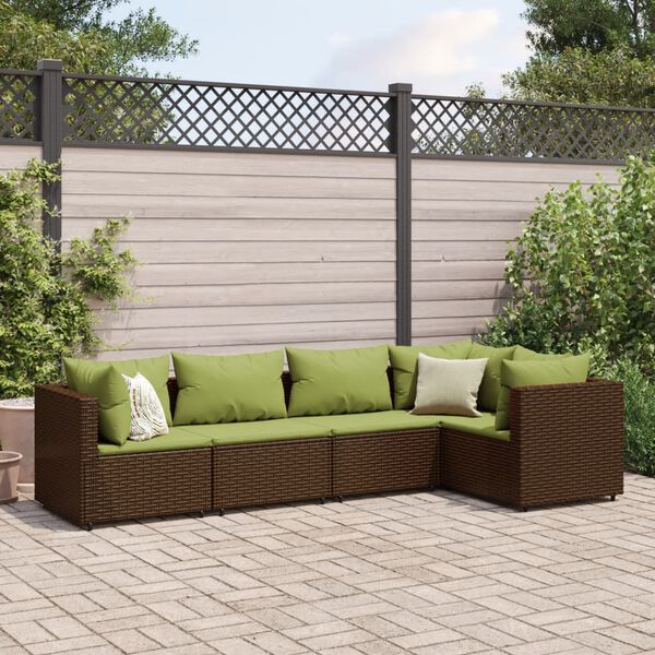vidaXL Salon de jardin 5 pcs avec coussins Marron Résine tressée