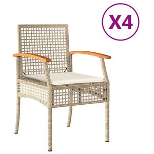 vidaXL Chaises de jardin coussins lot de 4 beige r&eacute;sine tress&eacute;e acacia