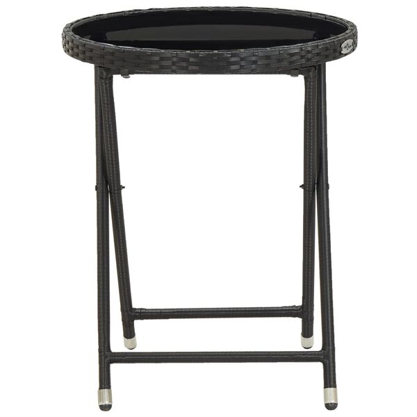 vidaXL Table &agrave; th&eacute; Noir 60 cm R&eacute;sine tress&eacute;e et verre tremp&eacute;