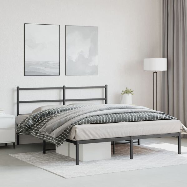 vidaXL Cadre de lit métal sans matelas avec tête de lit noir 150x200cm