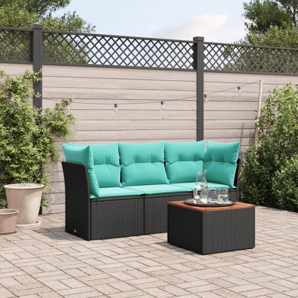 vidaXL Salon de jardin 4 pcs avec coussins noir résine tressée