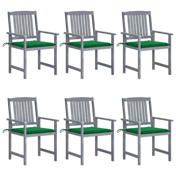 vidaXL Chaises de jardin et coussins lot de 6 Bois acacia massif Gris