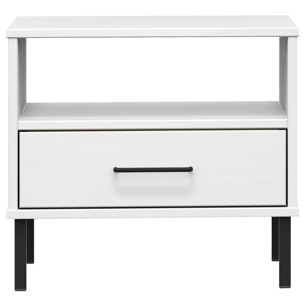 vidaXL Table de chevet avec pieds en m&eacute;tal Blanc Bois pin massif OSLO
