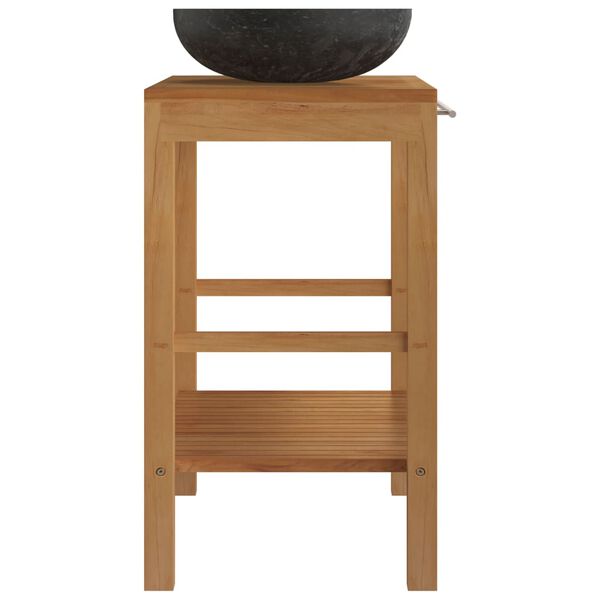 vidaXL Armoire de toilette en teck solide avec lavabo en marbre Noir