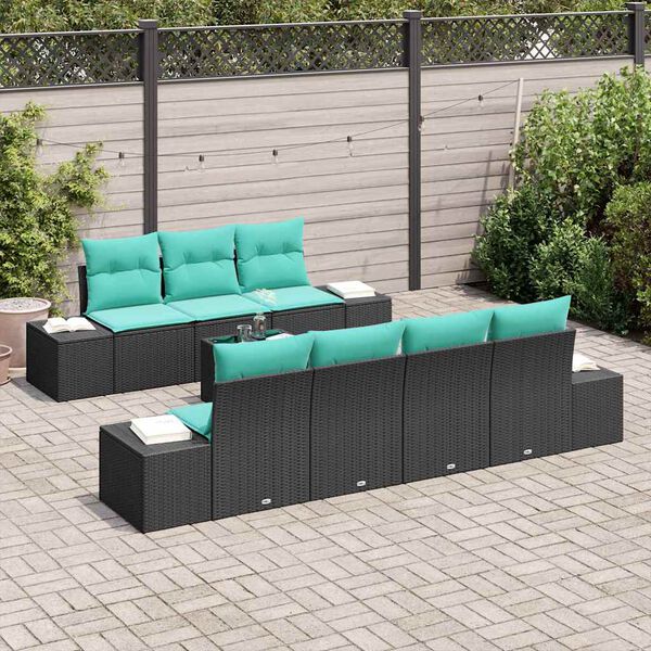 vidaXL Ensemble de canap&eacute; de jardin 8 pcs Noir et turquoise polyrotin