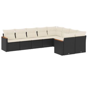 vidaXL Salon de jardin 9 pcs avec coussins noir r&eacute;sine tress&eacute;e
