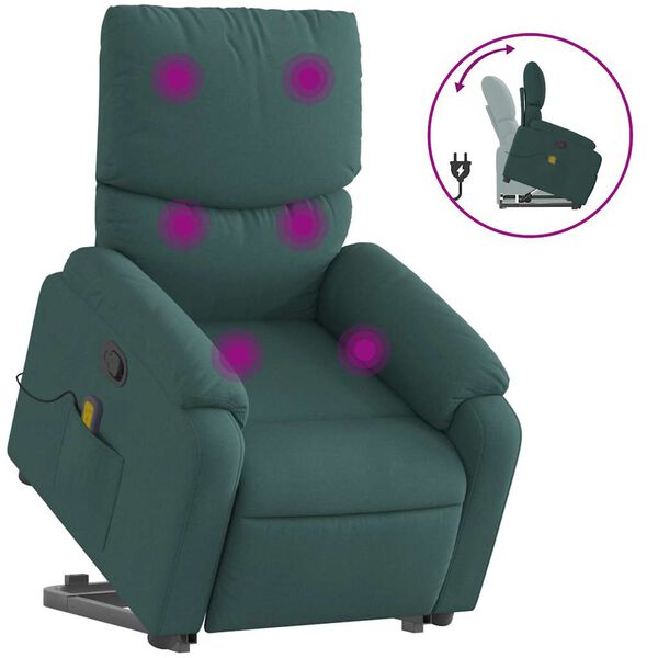 vidaXL Fauteuil inclinable de massage vert foncé tissu