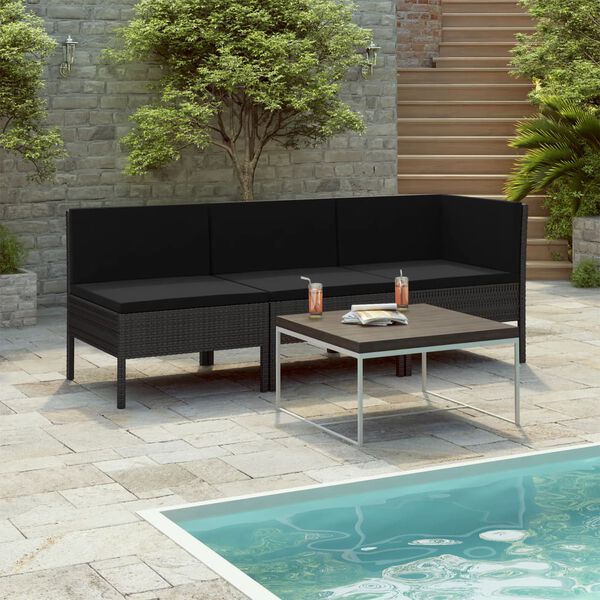 vidaXL Salon de jardin 3 pcs avec coussins R&eacute;sine tress&eacute;e Noir