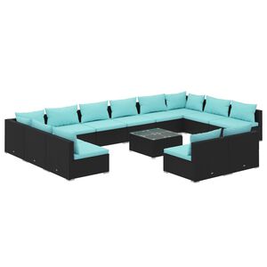 vidaXL Salon de jardin 13 pcs avec coussins Noir R&eacute;sine tress&eacute;e