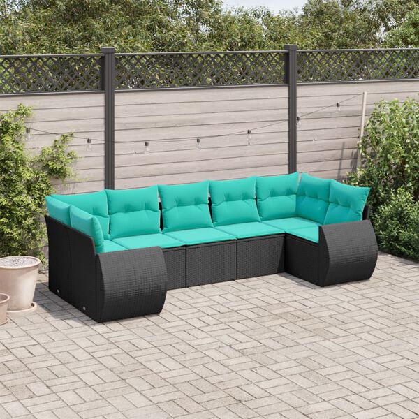 vidaXL Salon de jardin 7 pcs avec coussins noir r&eacute;sine tress&eacute;e