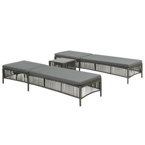 vidaXL Chaises longues lot de 2 avec table R&eacute;sine tress&eacute;e Gris