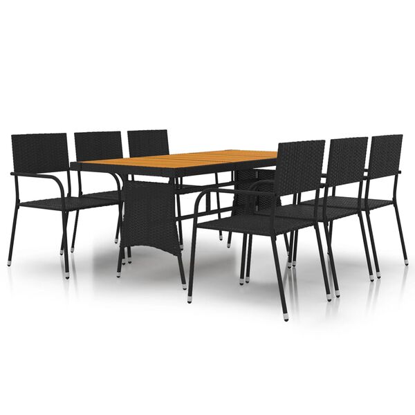 vidaXL Mobilier &agrave; d&icirc;ner d'ext&eacute;rieur 7 pcs R&eacute;sine tress&eacute;e Noir