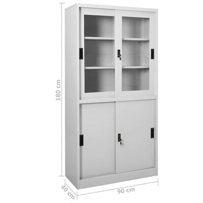 vidaXL Armoire à bureau porte coulissante Gris clair 90x40x180cm Acier