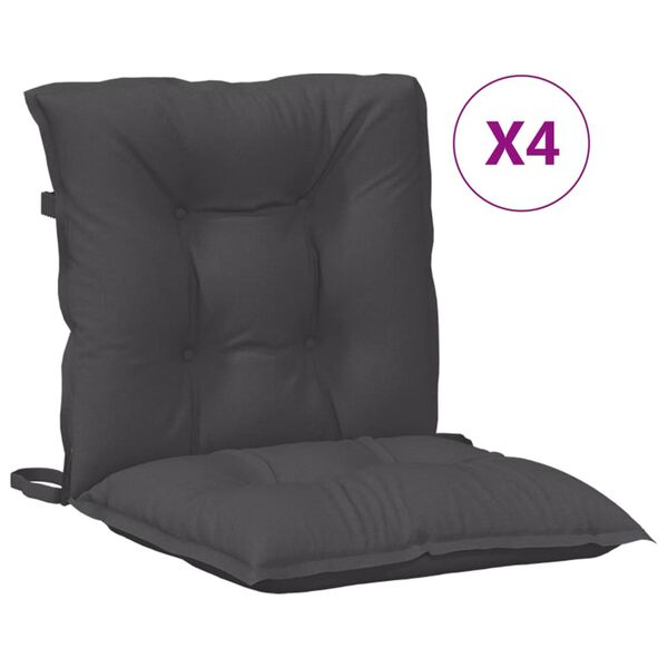 vidaXL Coussins de chaise &agrave; dossier bas lot de 4 anthracite m&eacute;lang&eacute;