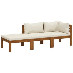 vidaXL Salon de jardin 3 pcs avec coussin crème Bois d'acacia solide