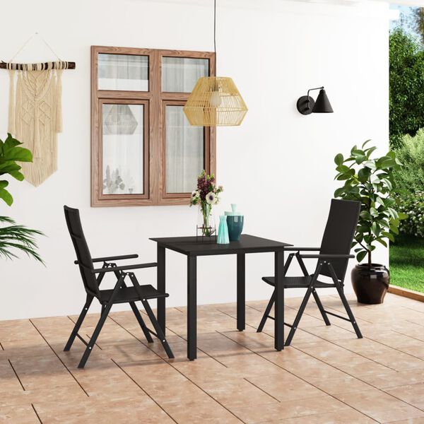 vidaXL Ensemble &agrave; manger de jardin 3 pcs noir