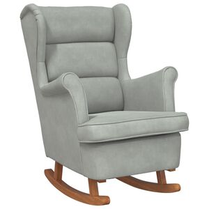 vidaXL Fauteuil &agrave; bascule &agrave; oreilles en velours gris clair bois massif