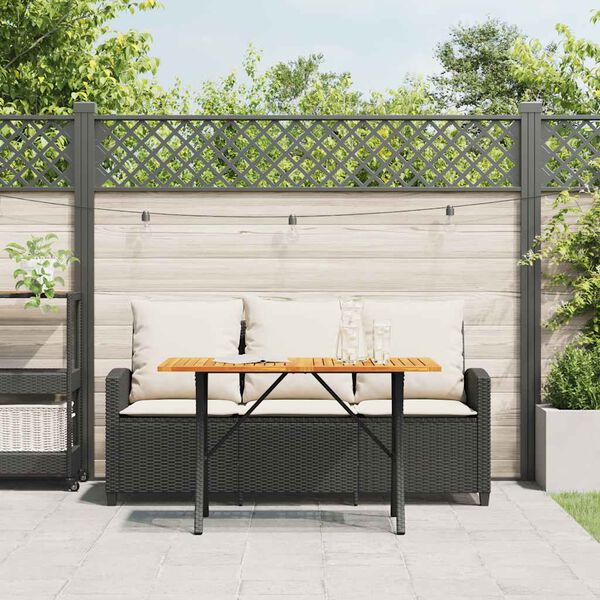 vidaXL Canapé de jardin 3 places coussins et table noir résine tressée