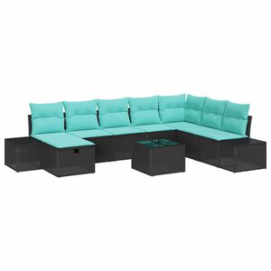 vidaXL Ensemble de canap&eacute; de jardin avec coussin 9 pcs Noir polyrotin