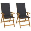 vidaXL Fauteuils pliants inclinables (lot de 2) avec coussins, en bois d'acacia massif