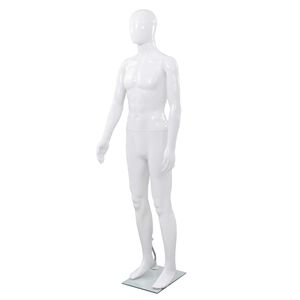 vidaXL Mannequin homme corps complet base verre Blanc brillant 185 cm