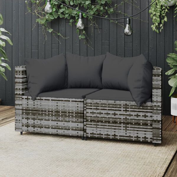 vidaXL Canap&eacute;s d'angle de jardin et coussins 2 pcs gris r&eacute;sine tress&eacute;e