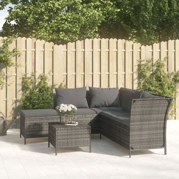 vidaXL Salon de jardin 4 pcs avec coussins Gris R&eacute;sine tress&eacute;e