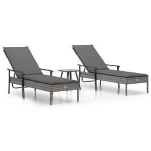 vidaXL Chaises longues lot de 2 avec table et coussins gris poly rotin