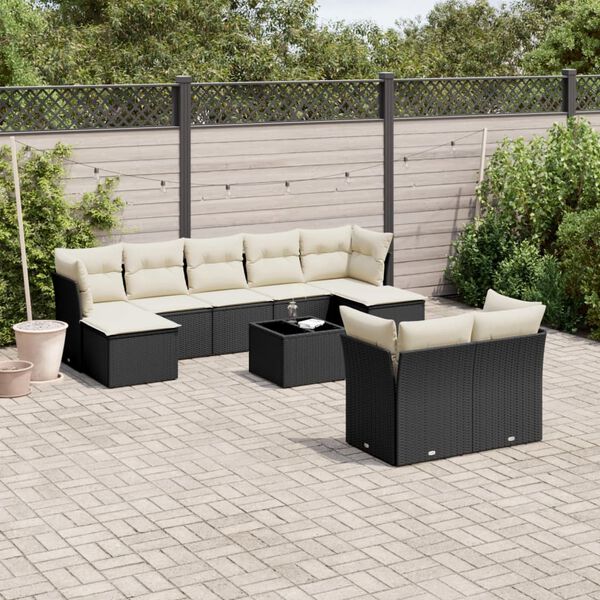 vidaXL Salon de jardin 10 pcs avec coussins noir r&eacute;sine tress&eacute;e