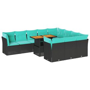 vidaXL Salon de jardin 11 pcs avec coussins noir r&eacute;sine tress&eacute;e