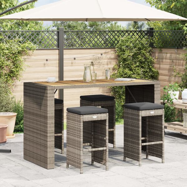 vidaXL Tabourets de bar de jardin et coussins lot de 4 r&eacute;sine tress&eacute;e
