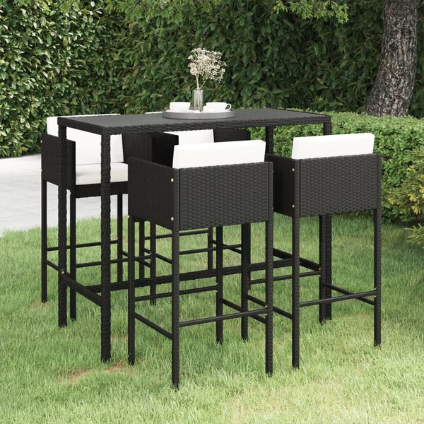 vidaXL Ensemble de bar de jardin 5 pcs et coussins R&eacute;sine tress&eacute;e Noir