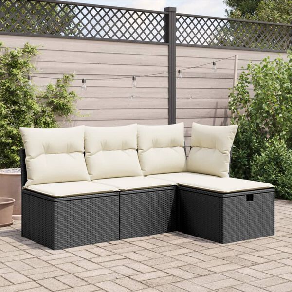 vidaXL Tabouret de jardin avec coussin noir 55x55x37 cm r&eacute;sine tress&eacute;e