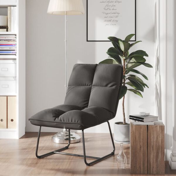vidaXL Chaise de d&eacute;tente avec cadre en m&eacute;tal Gris fonc&eacute; Velours