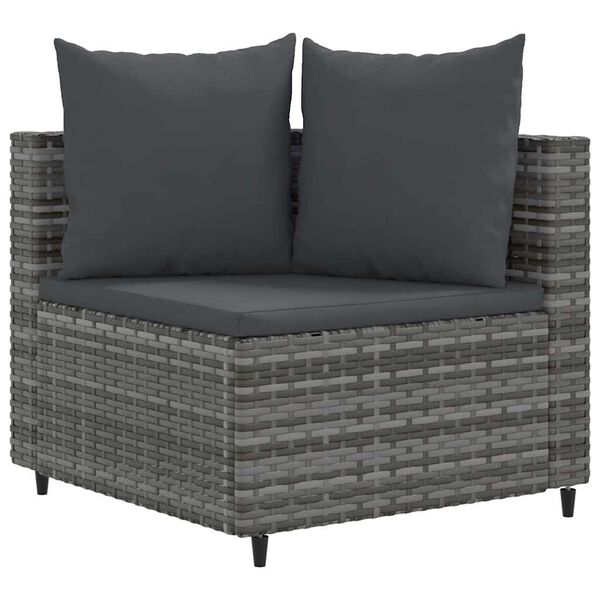 vidaXL Salon de jardin avec coussins 10 pcs gris r&eacute;sine tress&eacute;e