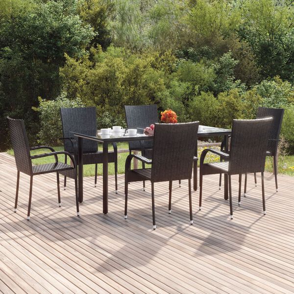 vidaXL Ensemble &agrave; manger de jardin 7 pcs Noir R&eacute;sine tress&eacute;e