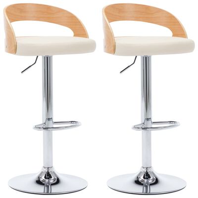 vidaXL Tabourets de bar lot de 2 crème similicuir et bois courbé