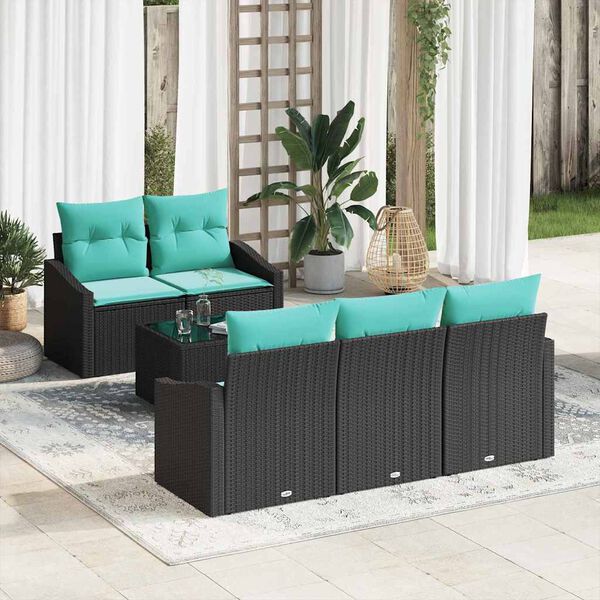 vidaXL Ensemble de Canap&eacute;s 6 pcs Noir et turquoise polyrotin