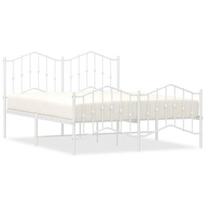 vidaXL Cadre de lit m&eacute;tal sans matelas et pied de lit blanc 135x190 cm