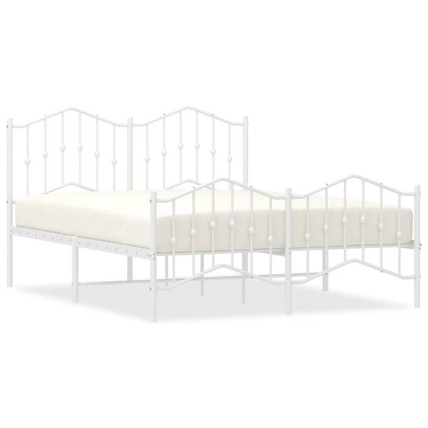 vidaXL Cadre de lit m&eacute;tal sans matelas et pied de lit blanc 135x190 cm