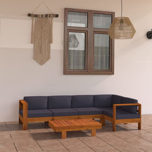 vidaXL Salon de jardin 6 pcs avec coussins gris fonc&eacute; Bois d'acacia