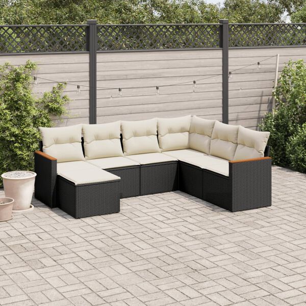 vidaXL Salon de jardin 7 pcs avec coussins noir r&eacute;sine tress&eacute;e
