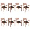vidaXL Chaises de jardin empilables avec coussins lot de 8 Teck solide