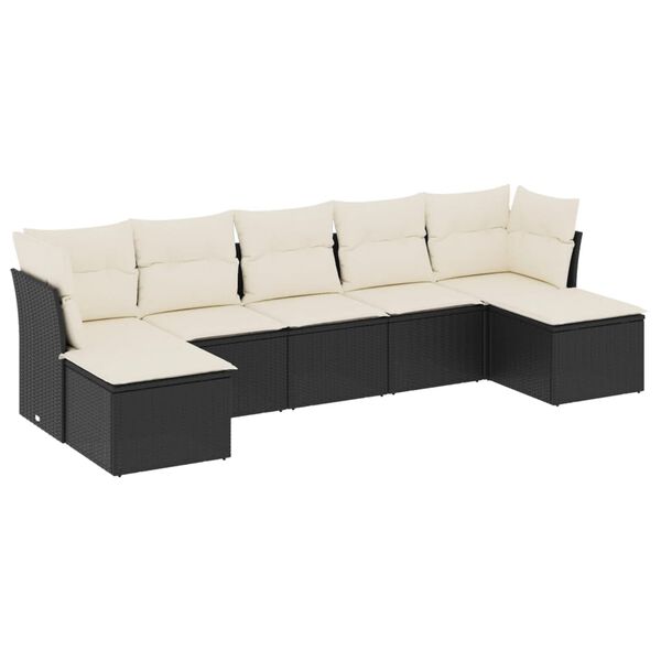 vidaXL Salon de jardin 7 pcs avec coussins noir r&eacute;sine tress&eacute;e