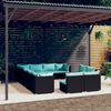 vidaXL Salon de jardin 12 pcs avec coussins Noir R&eacute;sine tress&eacute;e
