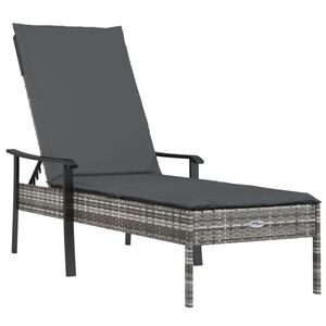 vidaXL Chaise longue avec coussin gris r&eacute;sine tress&eacute;e